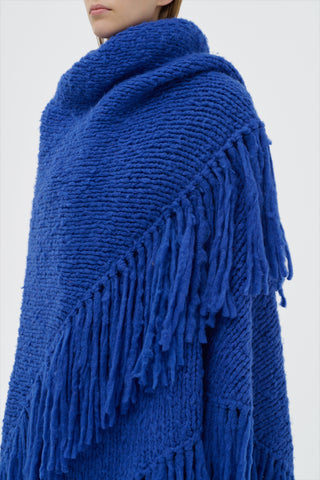 Cobalt Cashmere Lauren Knit Wrap - Back Detail with Fringe | Gabriela Hearst