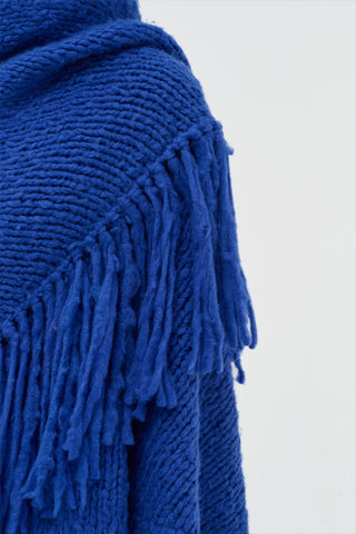 Cobalt Cashmere Lauren Knit Wrap - Close-Up Fringe Detail | Gabriela Hearst