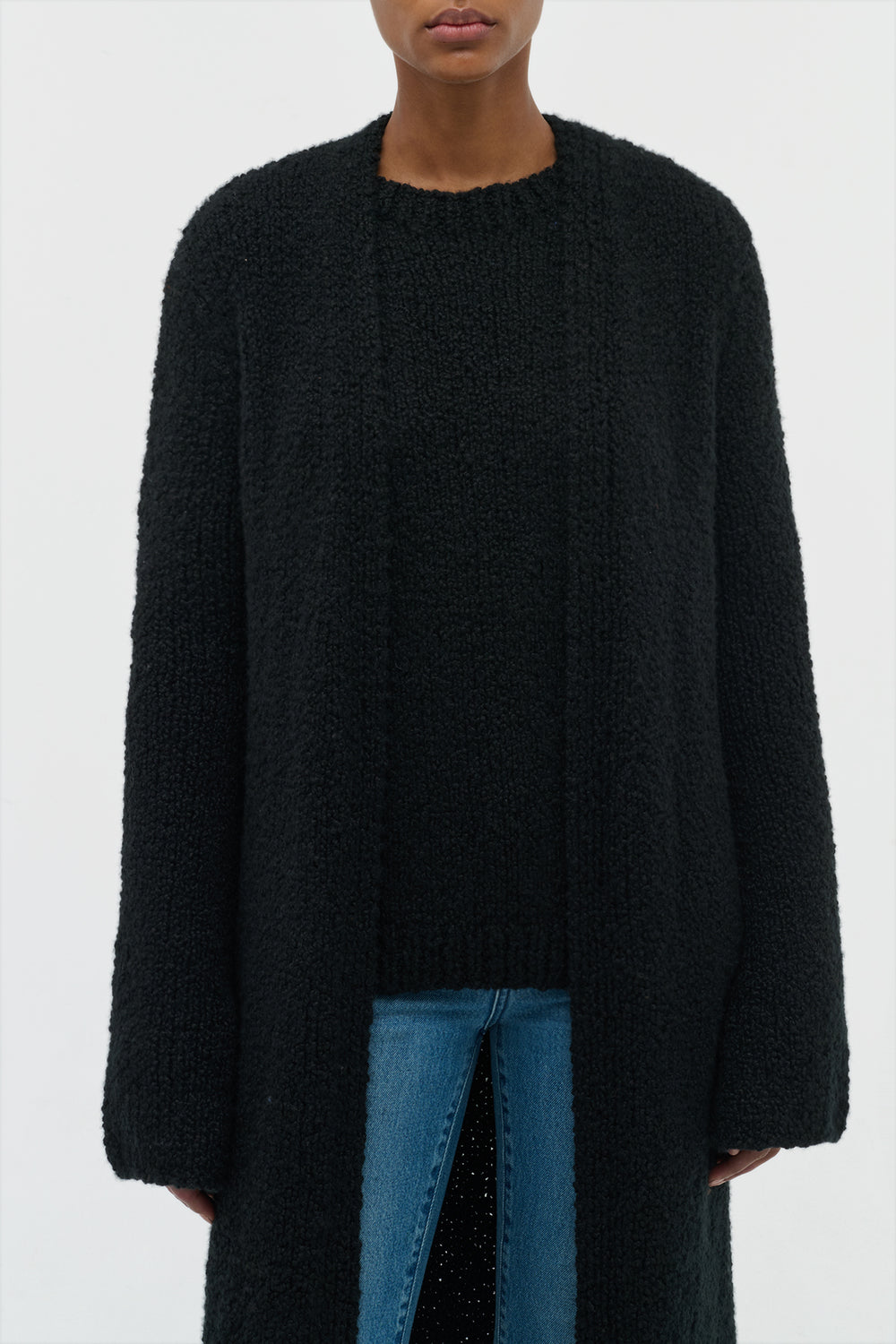 Uxia Knit Cardigan in Black Cashmere Boucle