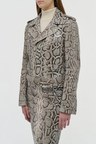 Greyscale Snakeskin Moto Jacket - Three Quarter Angle | Gabriela Hearst