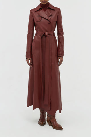 Pavel Raw Cut Trench Coat in Burnt Sienna Soft Leather