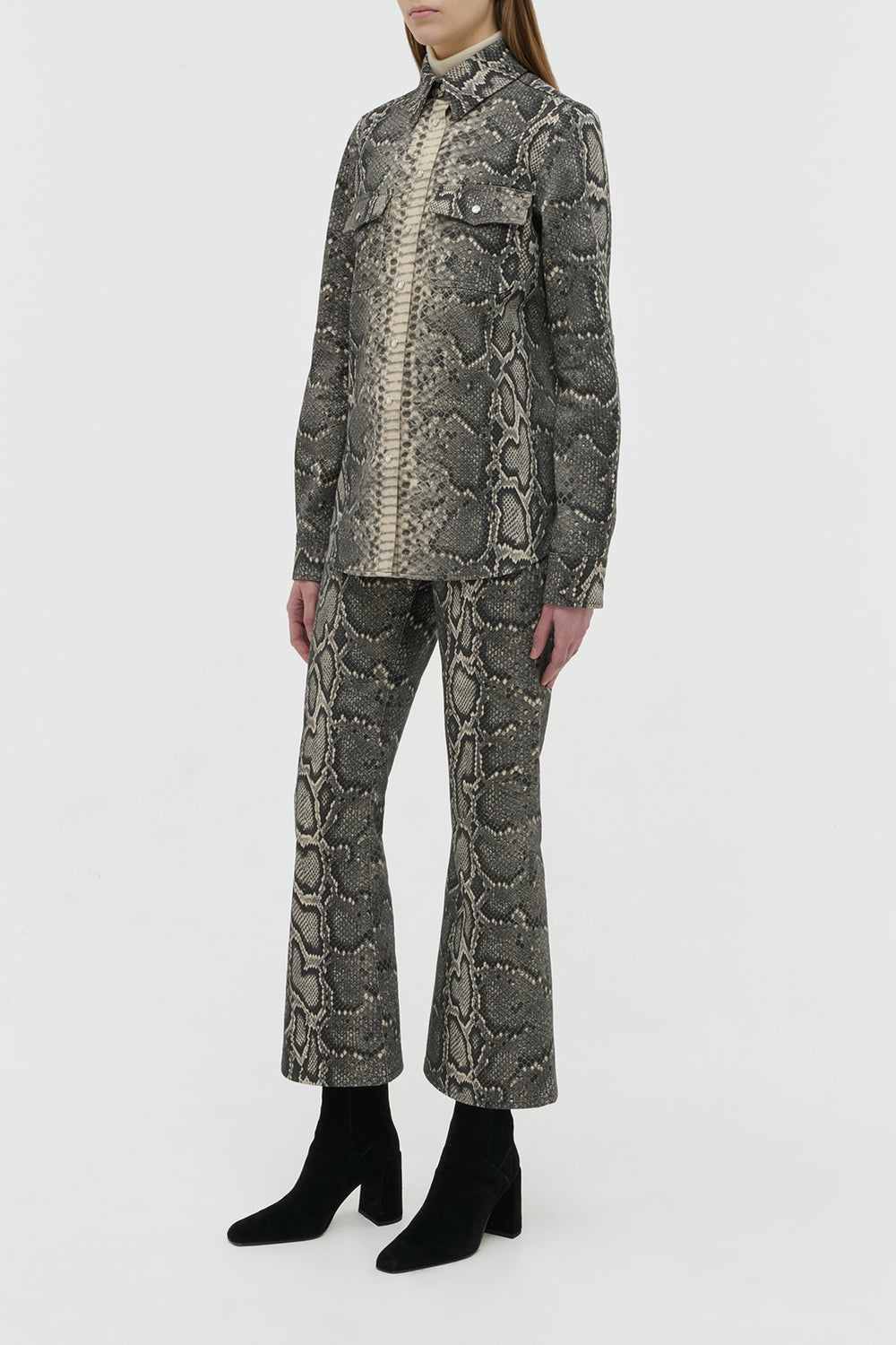 ジョン・オースティン グレースケールリサイクルプリントコットンデニムシャツ