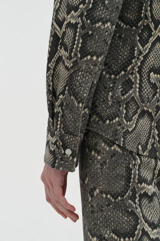 Grey Python Print Cotton Denim Shirt - Sleeve Patch Detail | Gabriela Hearst
