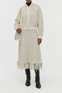 Bennie Midi Skirt in White Woven Leather