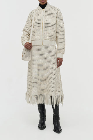Bennie Midi Skirt in White Woven Leather