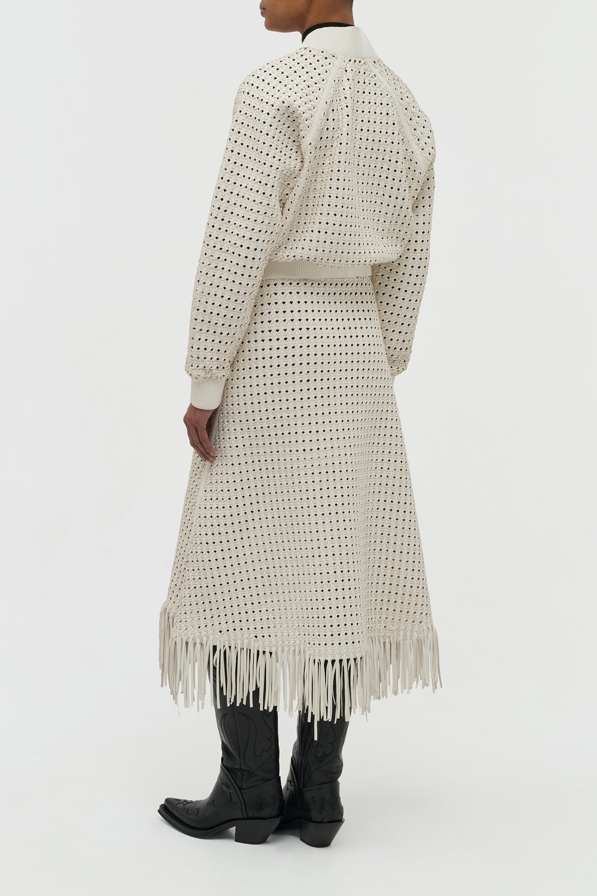 Bennie Midi Skirt in White Woven Leather