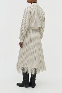 Bennie Midi Skirt in White Woven Leather