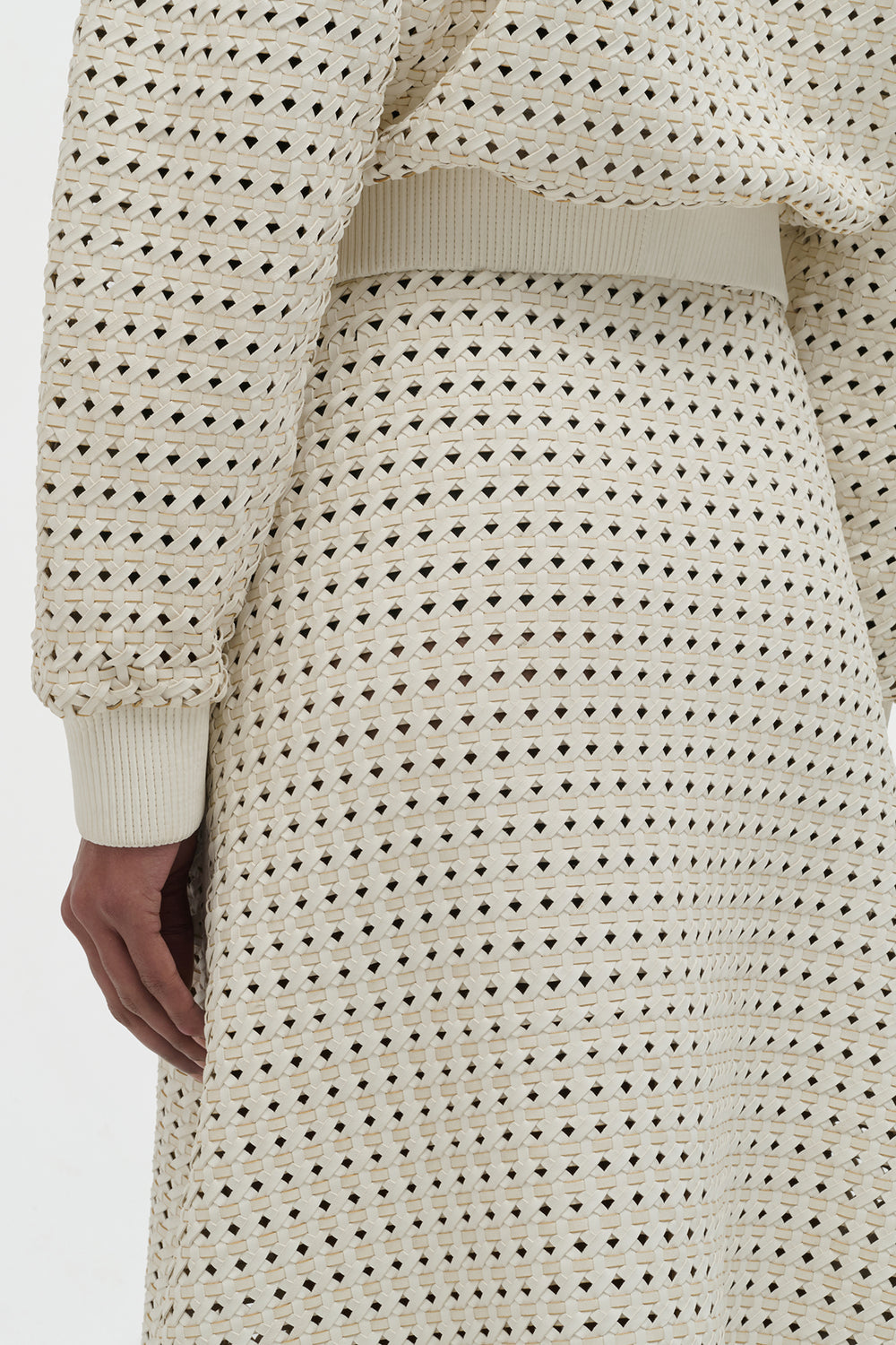 Bennie Midi Skirt in White Woven Leather