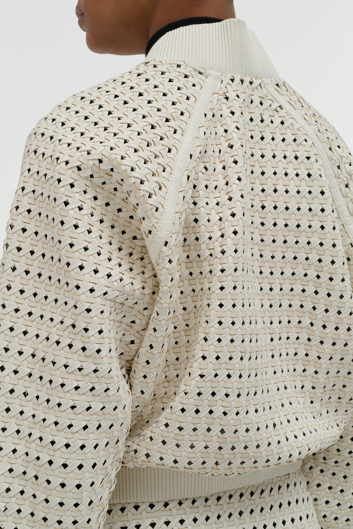 Odin Bomber Jacket in White Woven Leather