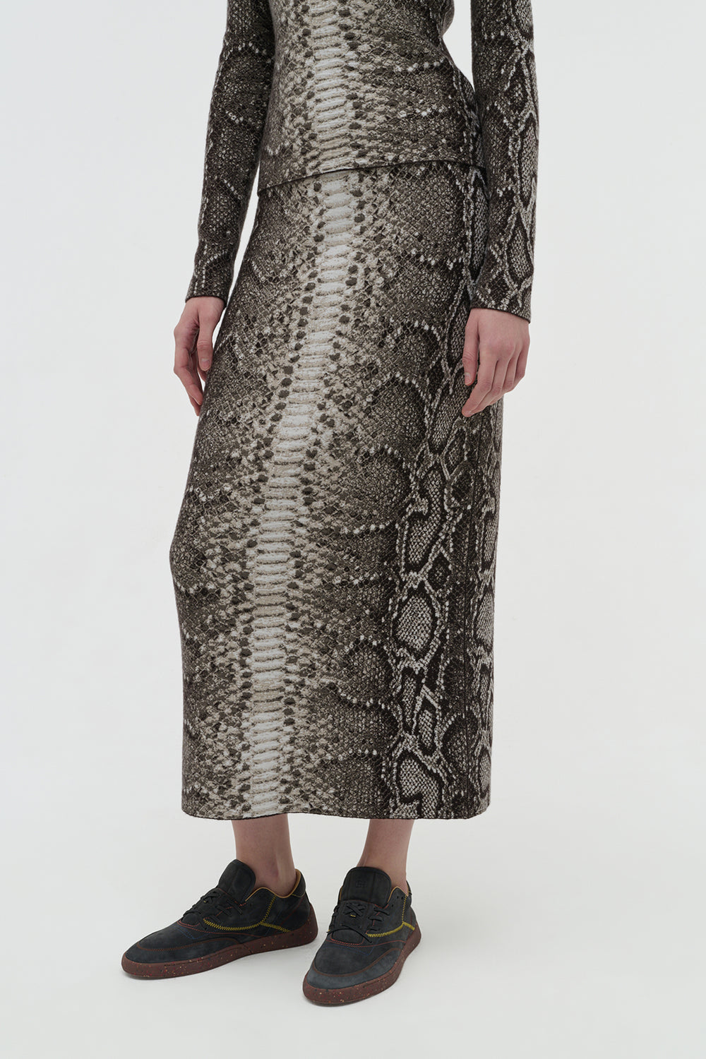 Bragi Knit Maxi Skirt in Greyscale Cashmere Silk