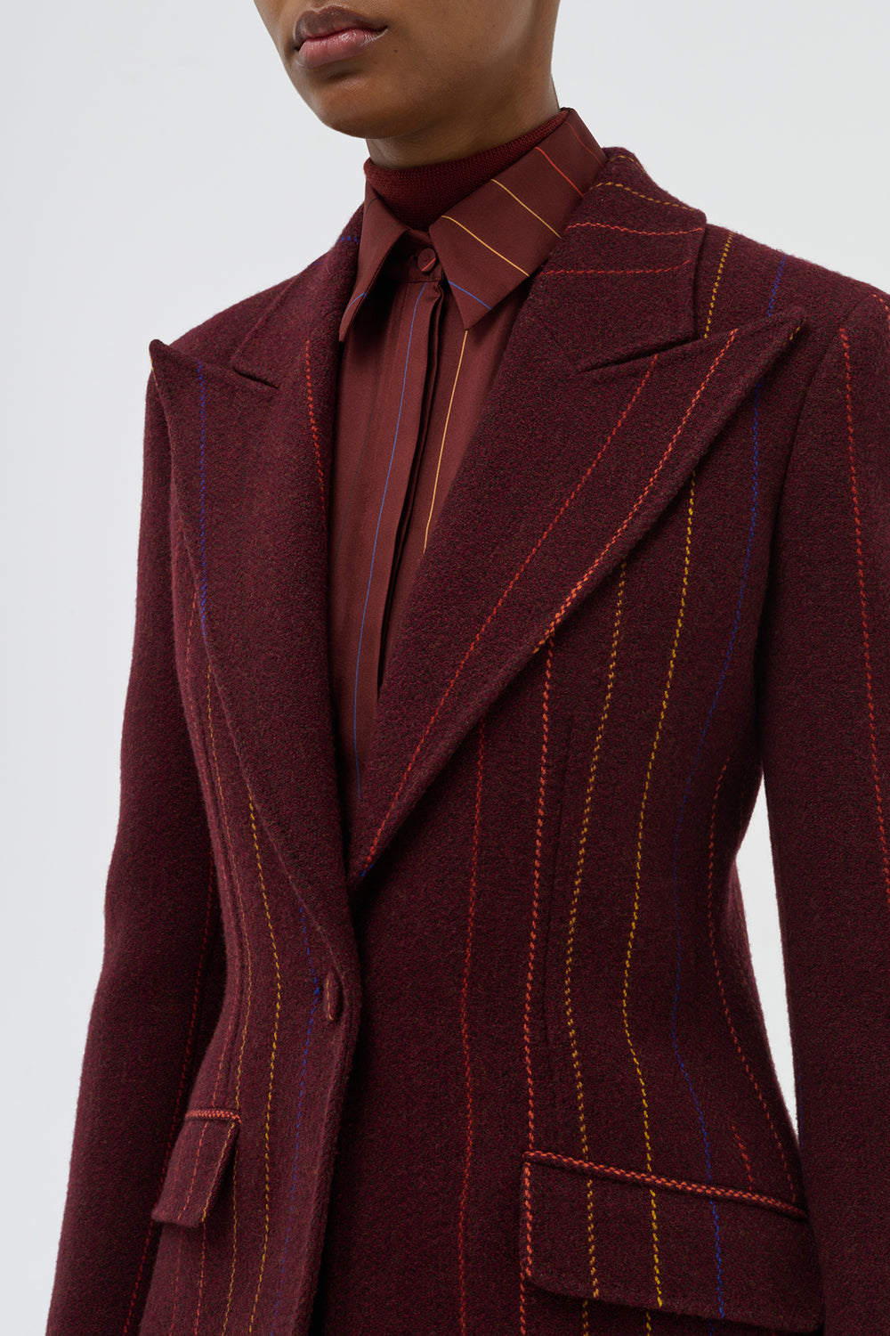 レイヴァ ブレザー（バーントシエナ マルチ ピンストライプ ウール カシミア）