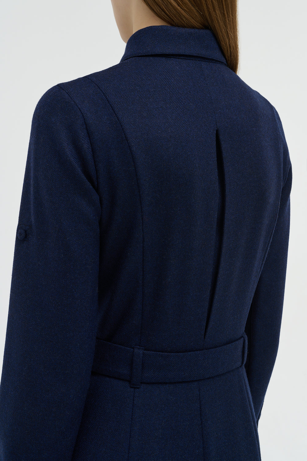 Meyer Pleated Maxi Shirtdress in Navy Wool Cashmere Flannel