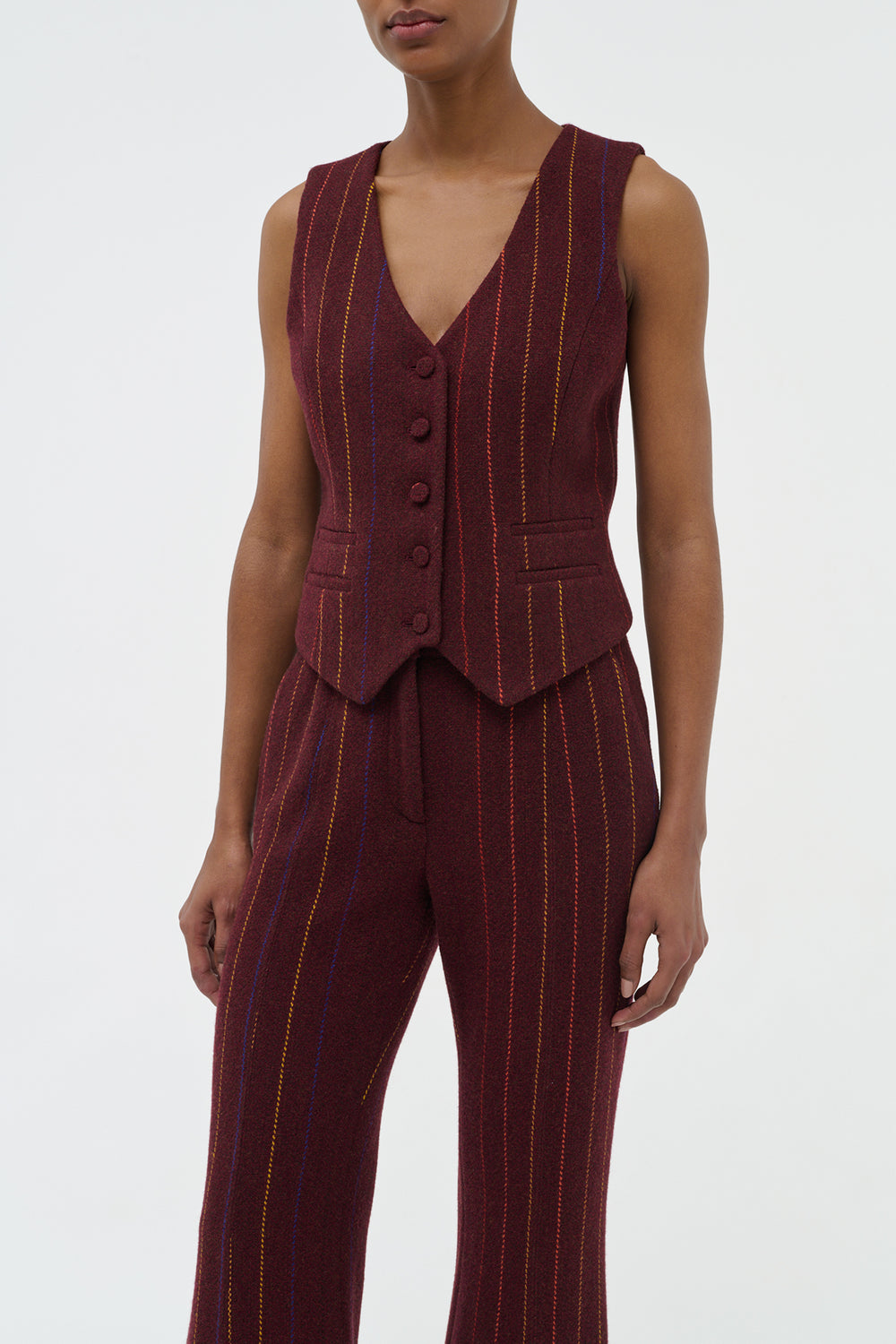 Coleridge Vest in Burnt Sienna Multi Pinstripe Wool Cashmere