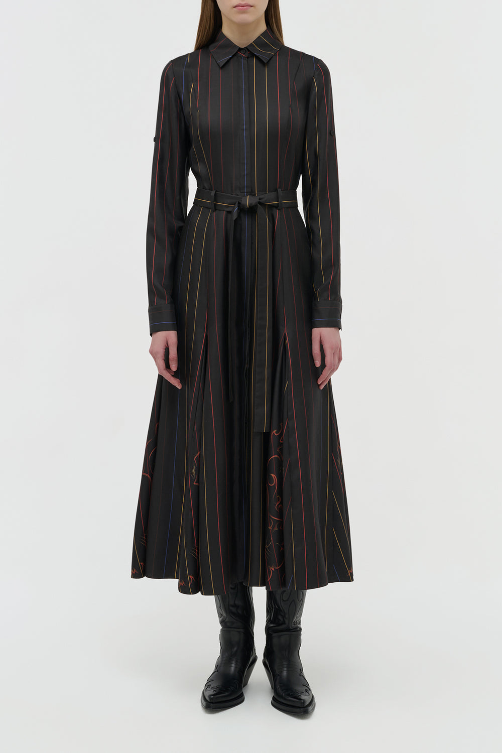 Galway Shirtdress in Charcoal Multi Pinstripe Silk Twill
