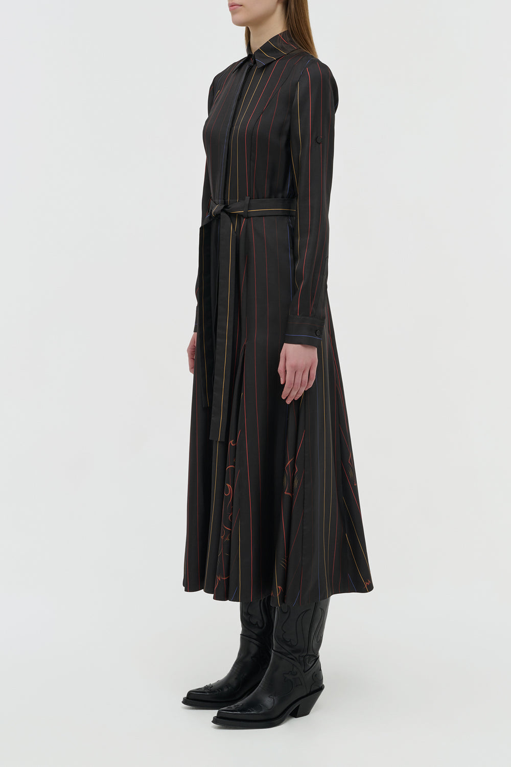Galway Shirtdress in Charcoal Multi Pinstripe Silk Twill