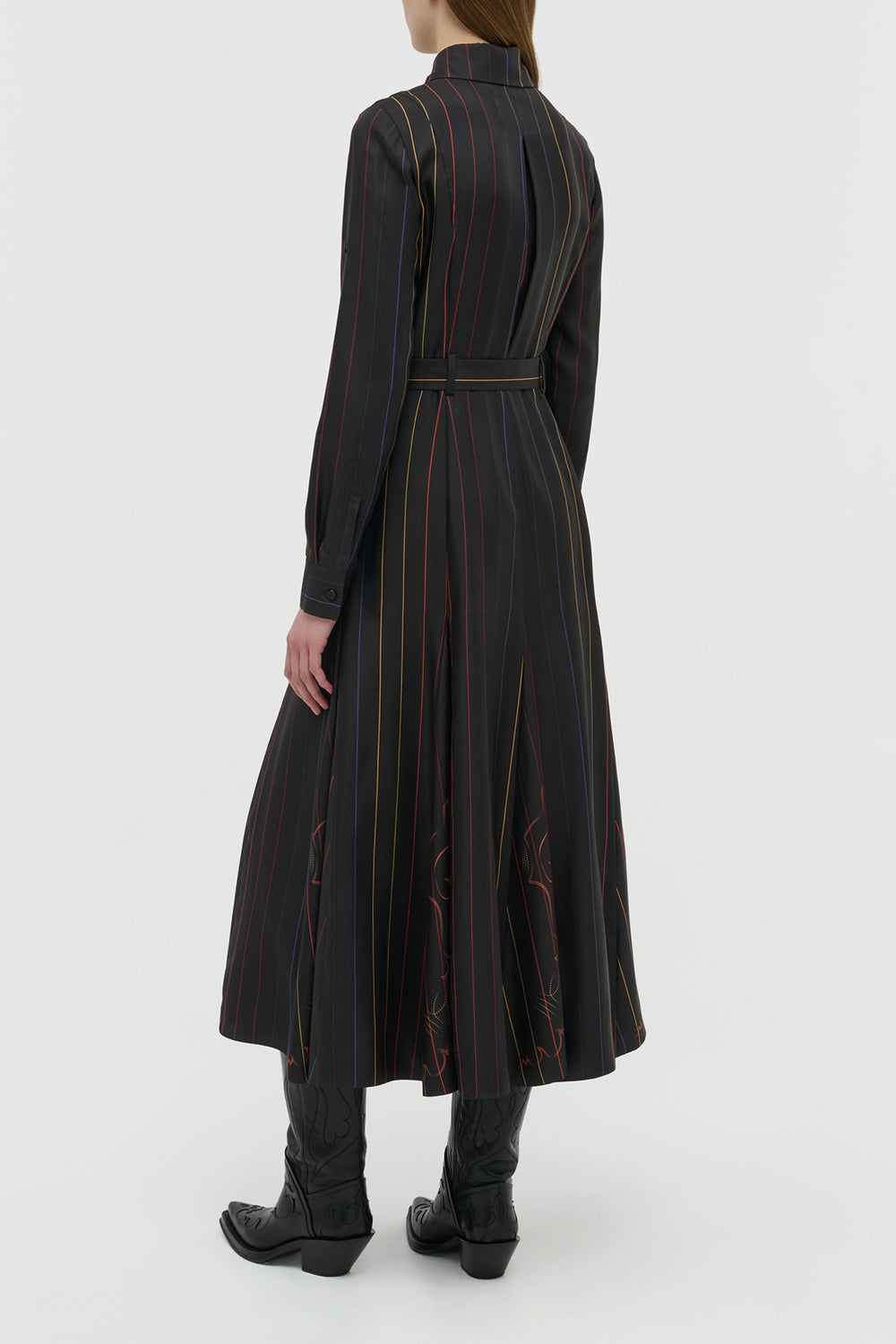 Galway Shirtdress in Charcoal Multi Pinstripe Silk Twill