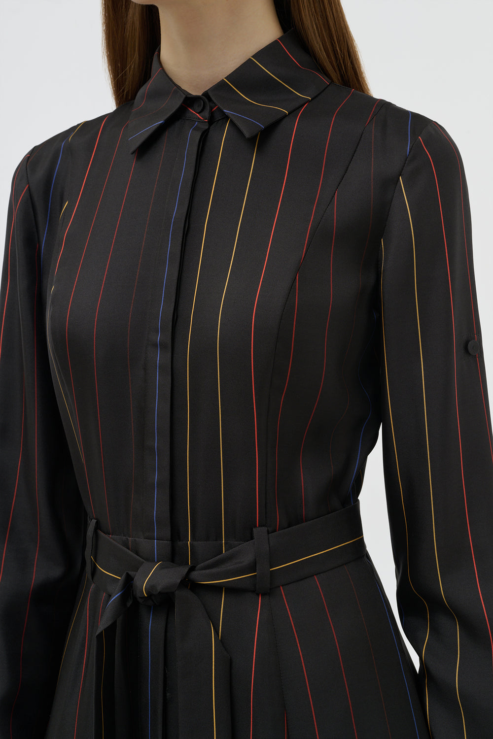 Galway Shirtdress in Charcoal Multi Pinstripe Silk Twill