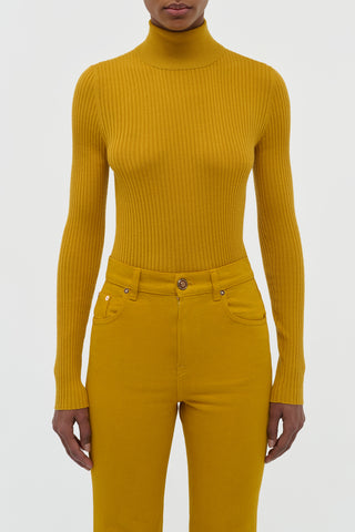 Golden Birch Cashmere Silk Turtleneck - On Model Front View | Gabriela Hearst