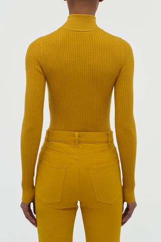 Golden Birch Cashmere Silk Turtleneck - On Model Back View | Gabriela Hearst