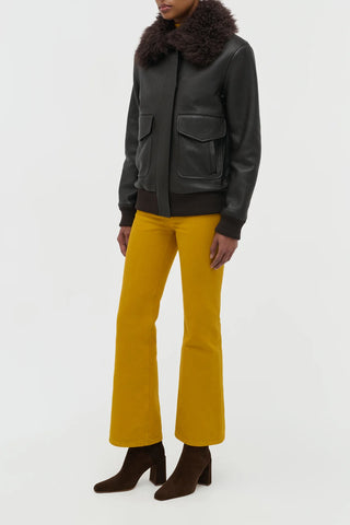 Ebony Deerskin Grant Jacket with Brown Shearling - Studio Side View | Gabriela Hearst