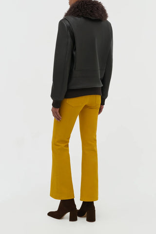 Grant Jacket in Ebony Leather with Shearling Collar - Studio Back View | Gabriela Hearst