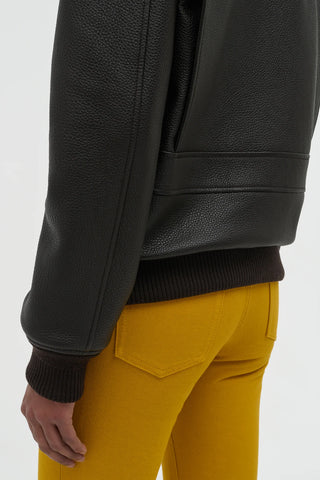 Grant Jacket in Ebony Textured Leather and Shearling