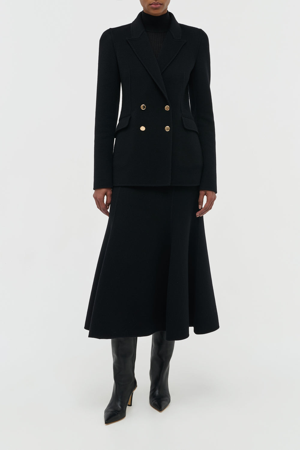 Patterson Midi Skirt in Black Double-Face Recycled Cashmere