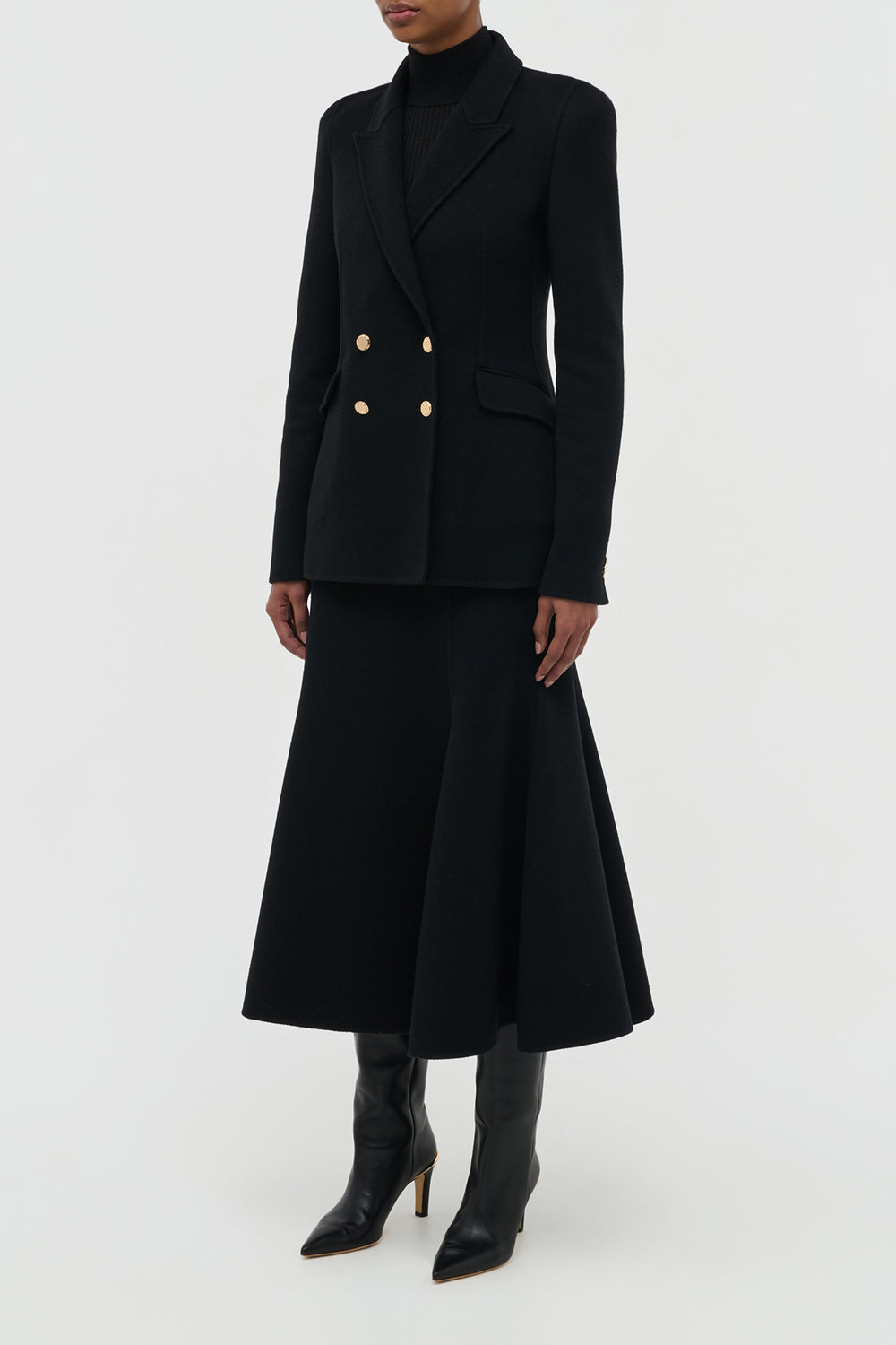 Patterson Midi Skirt in Black Double-Face Recycled Cashmere