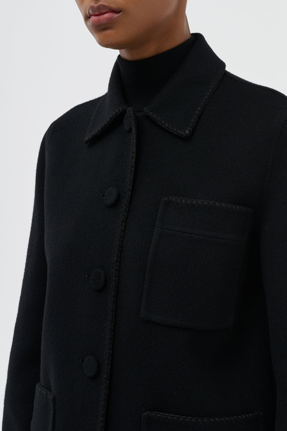 Ulu Chore Jacket in Black Double-Face Recycled Cashmere