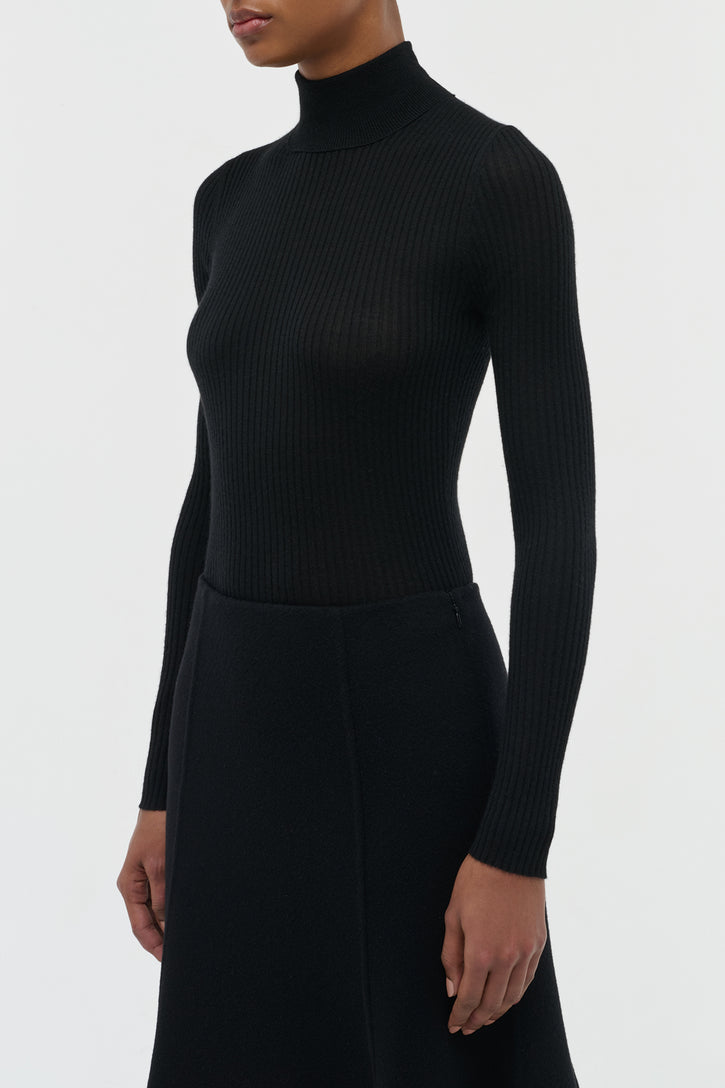 Peppe Knit Turtleneck Sweater in Black Cashmere