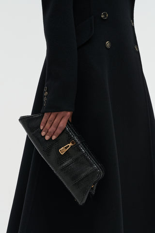 Black Snakeskin Paola Clutch - Styled Look with Black Coat | Gabriela Hearst