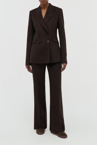 Chocolate Silk Vesta Flare Pants with Stephanie Blazer - On Model Front | Gabriela Hearst
