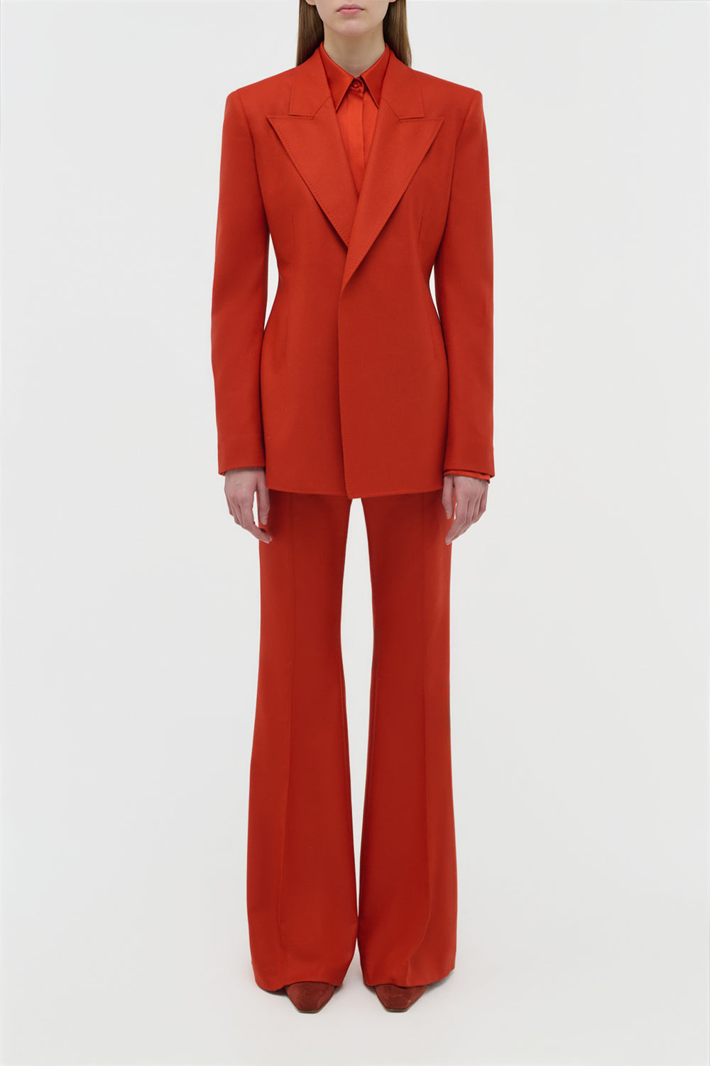 Rhein Flare Pant in Antelope Orange Wool Cashmere Flannel