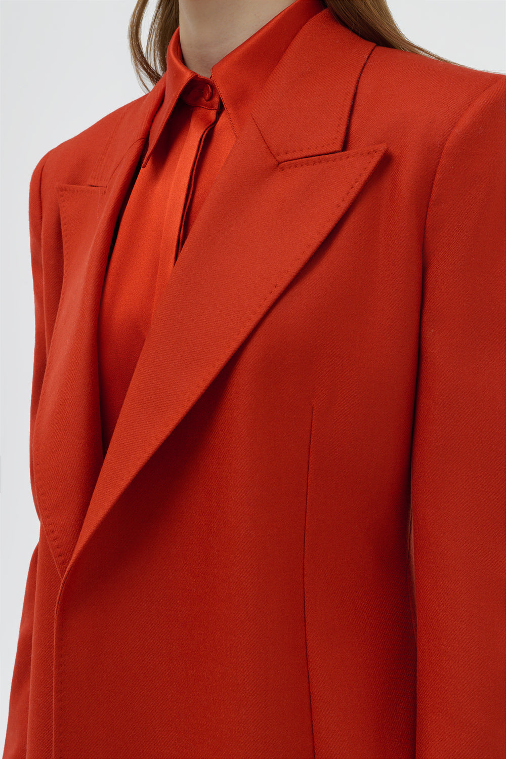 アンテロープオレンジウールカシミアフランネルのマイリブレザー