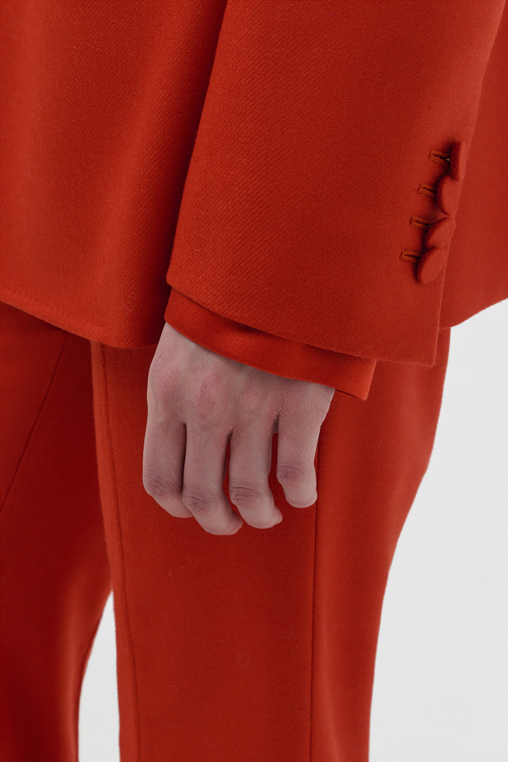 アンテロープオレンジウールカシミアフランネルのマイリブレザー