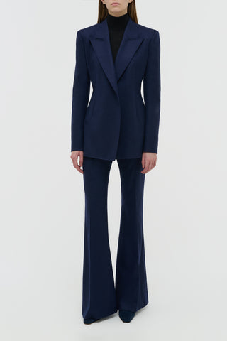 Navy Wool Cashmere Flare Pants - Complete Styled Look | Gabriela Hearst