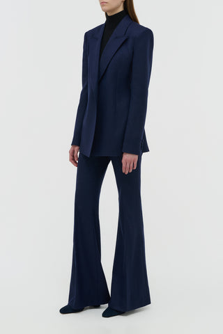 Navy Wool Cashmere Rhein Flare Pants - Side View Styling | Gabriela Hearst