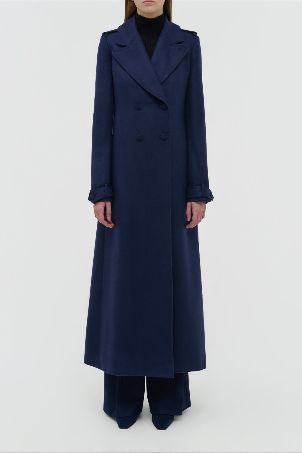 Houstt Trench Coat in Navy Winter Silk