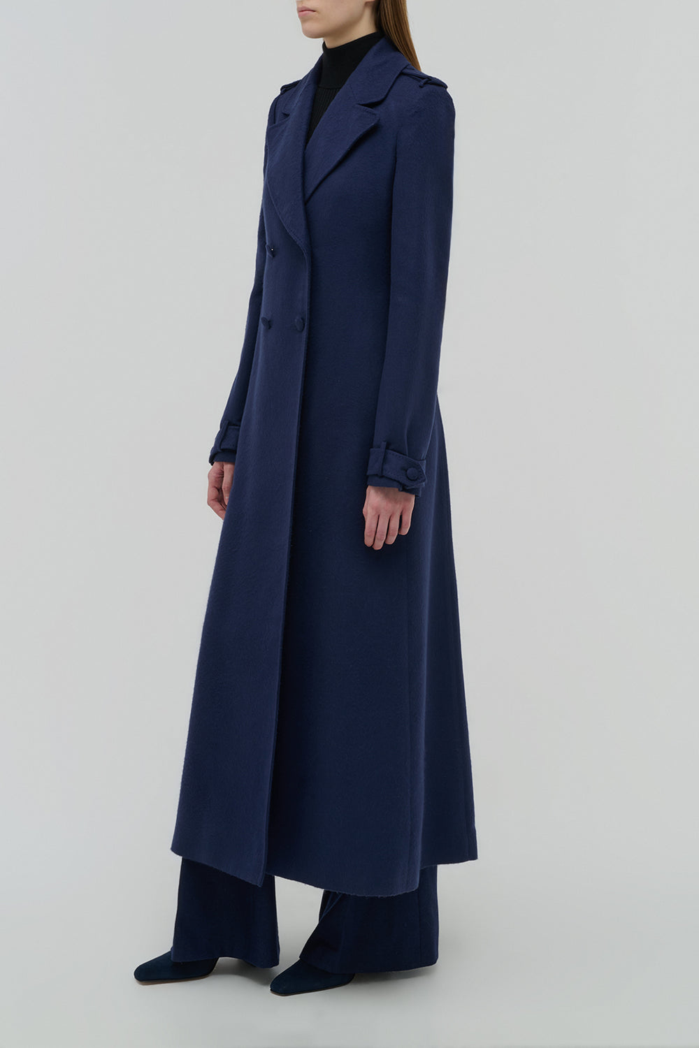 Houstt Trench Coat in Navy Winter Silk