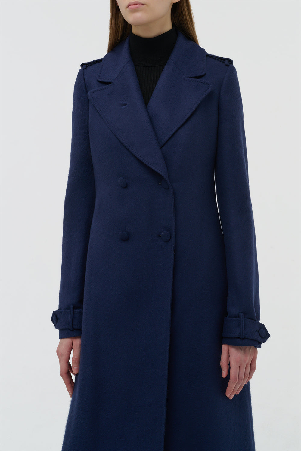 Houstt Trench Coat in Navy Winter Silk