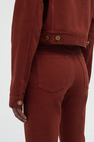 Burnt Sienna Cotton Denim - Waistband Hardware Detail | Gabriela Hearst