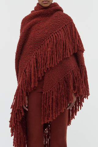 Burnt Sienna Cashmere Lauren Knit Wrap - On Model Front View | Gabriela Hearst