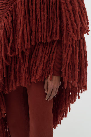 Burnt Sienna Cashmere Lauren Knit Wrap - Fringe Detail | Gabriela Hearst