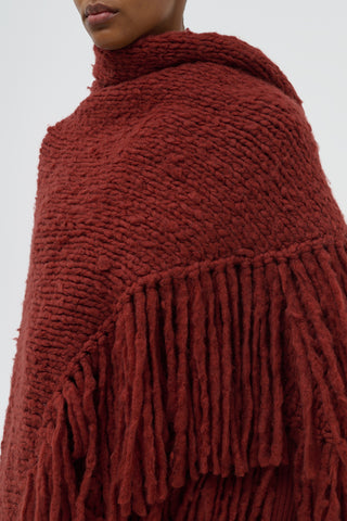 Burnt Sienna Cashmere Lauren Knit Wrap - On Model Side Detail | Gabriela Hearst