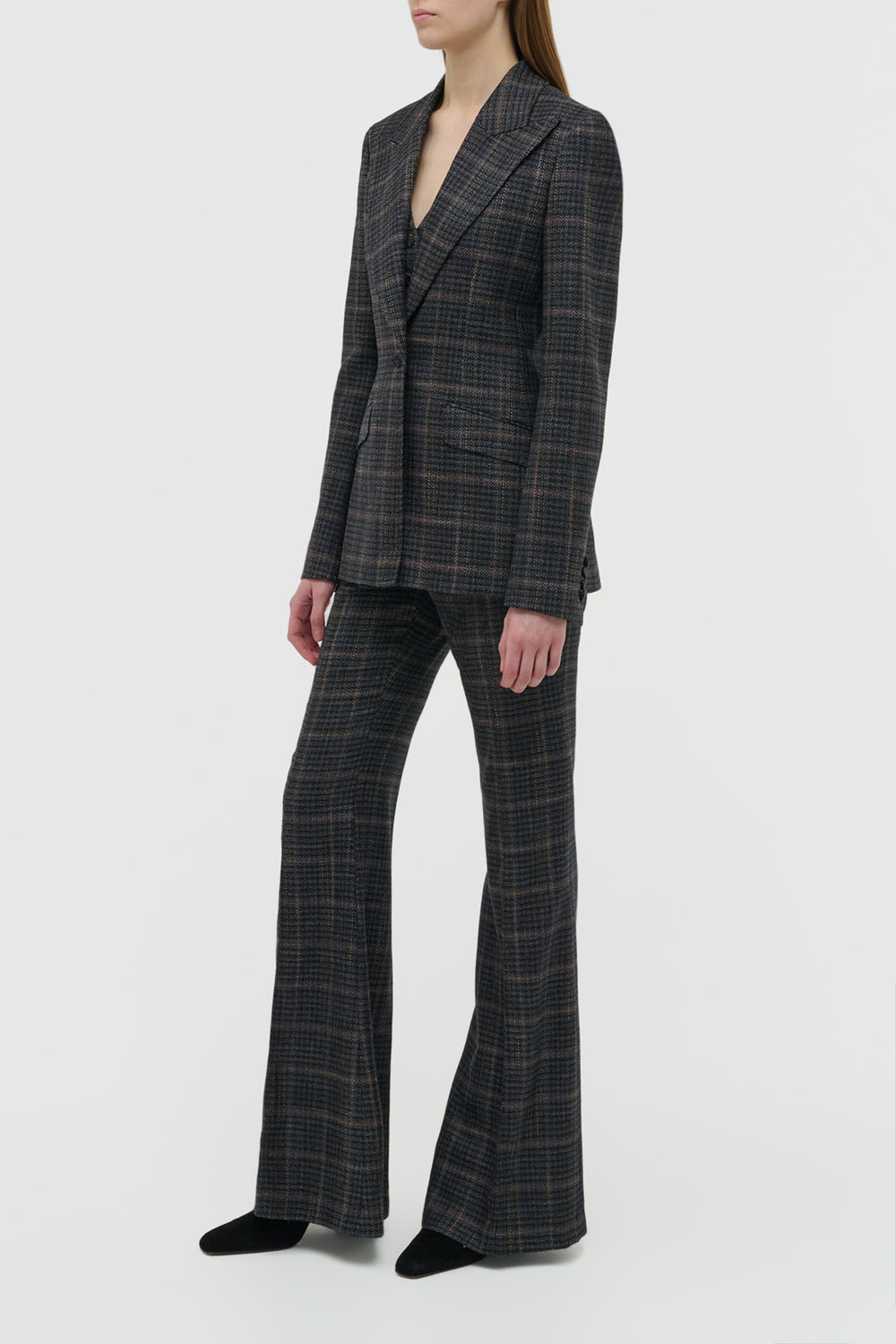 Leiva Blazer in Charcoal Multi Wool Silk Clubcheck Plaid