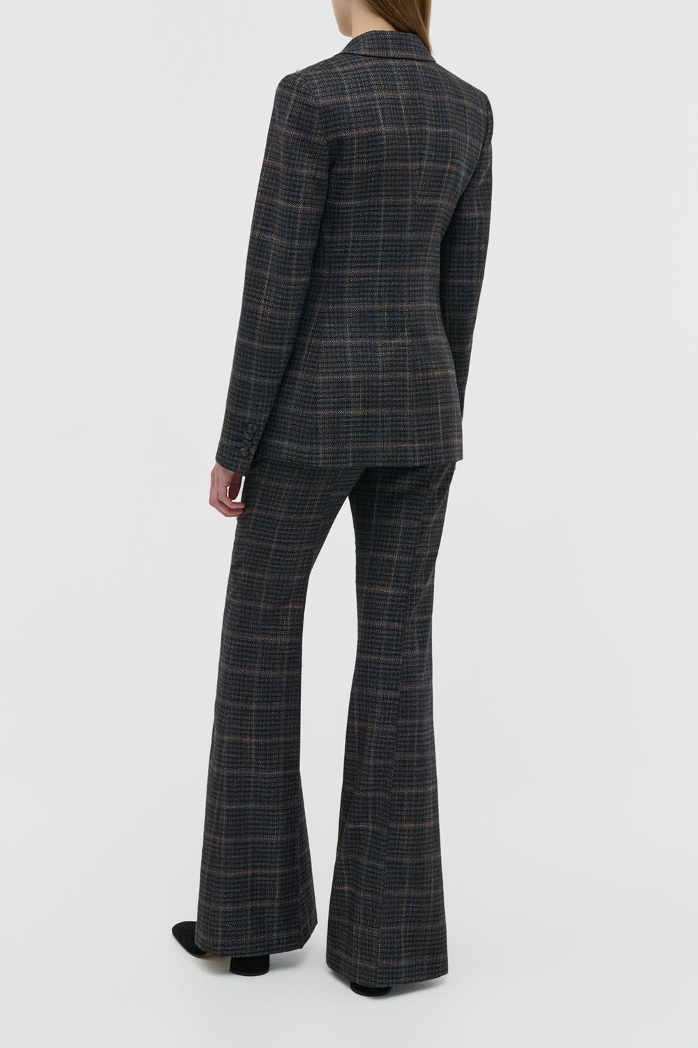 Leiva Blazer in Charcoal Multi Wool Silk Clubcheck Plaid