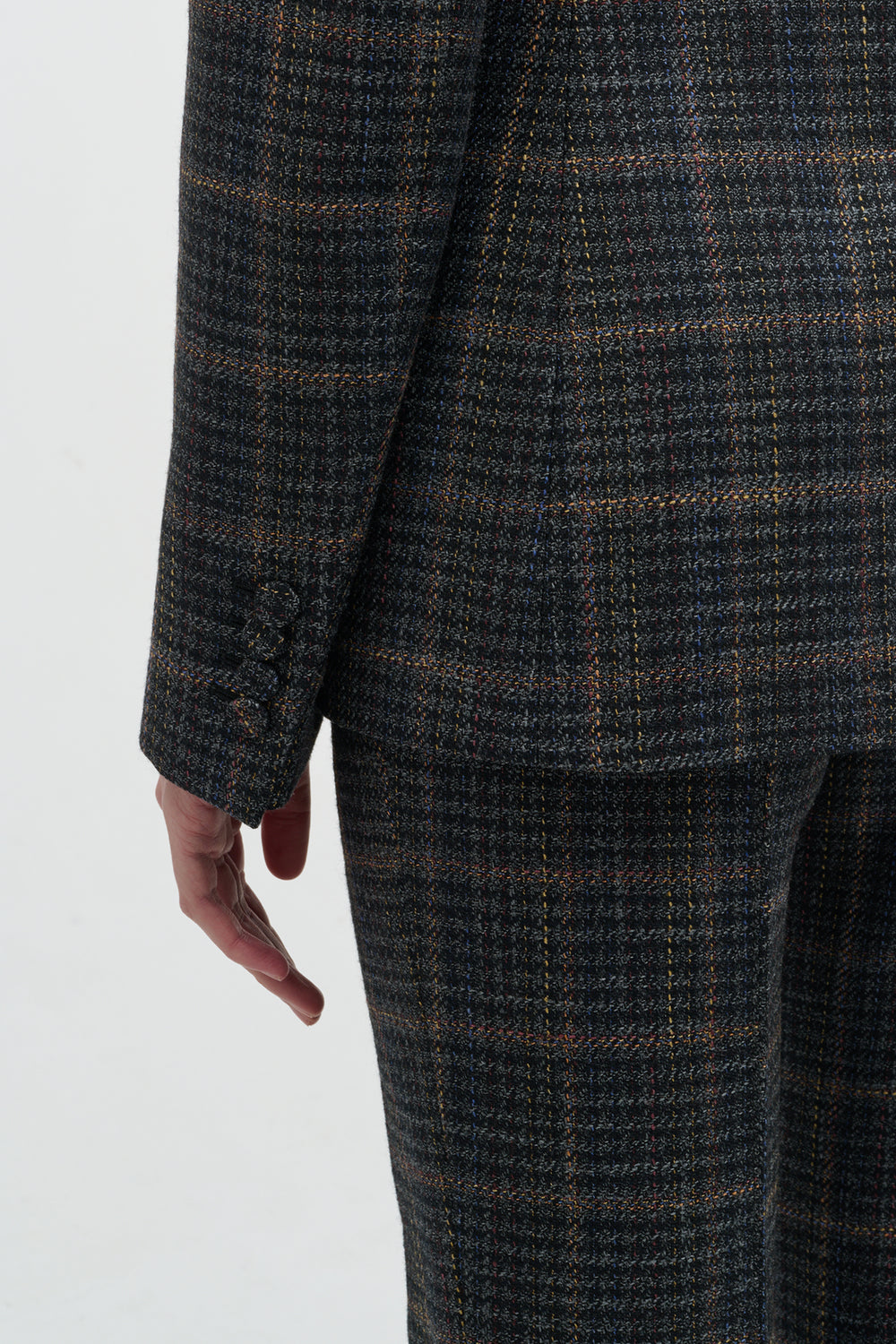 Leiva Blazer in Charcoal Multi Wool Silk Clubcheck Plaid