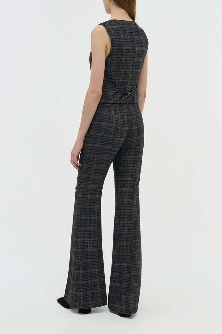 Rhein Flare Pant in Charcoal Multi Wool Silk Clubcheck Plaid