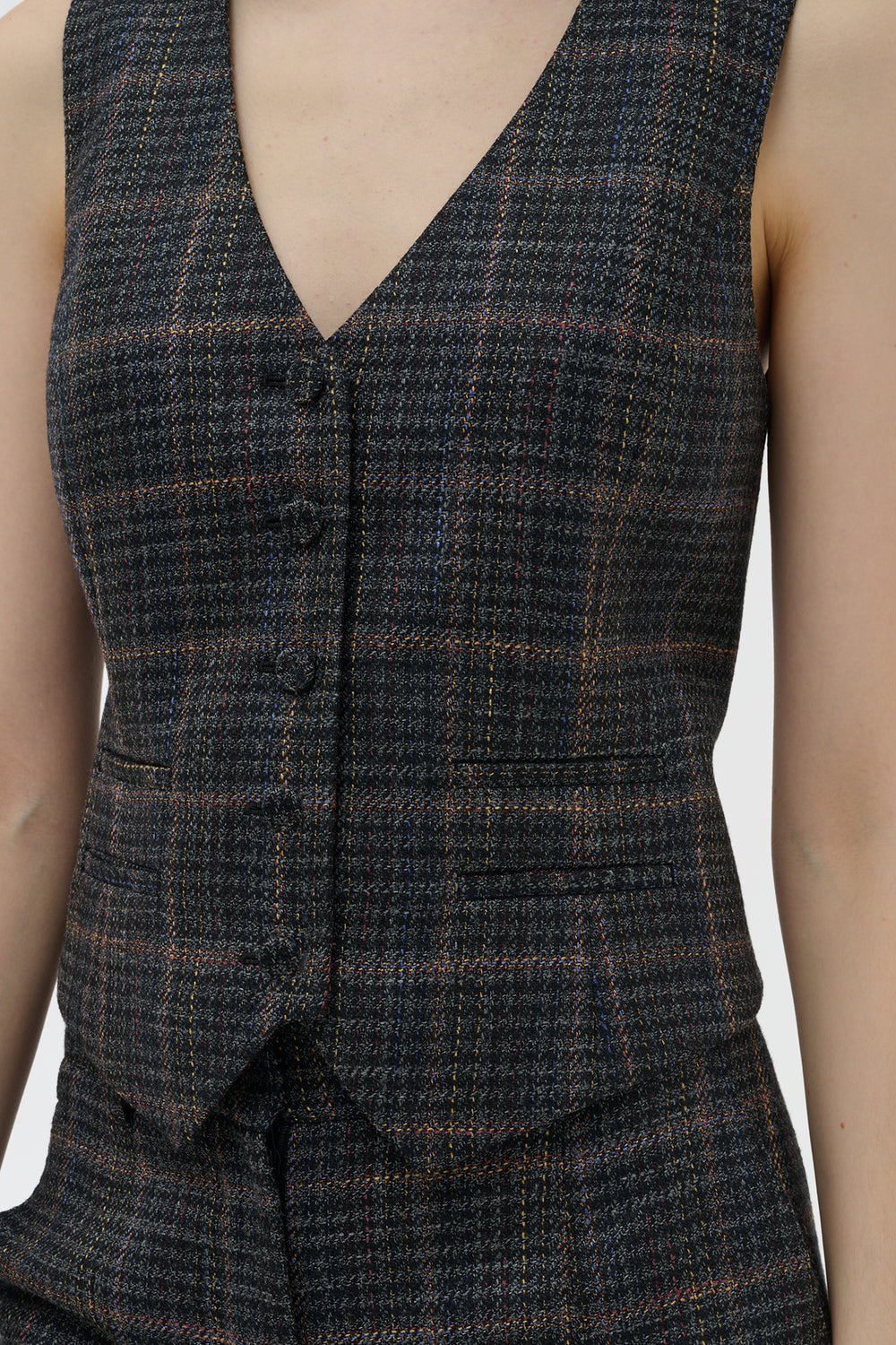 Coleridge Vest in Charcoal Multi Wool Silk Clubcheck Plaid