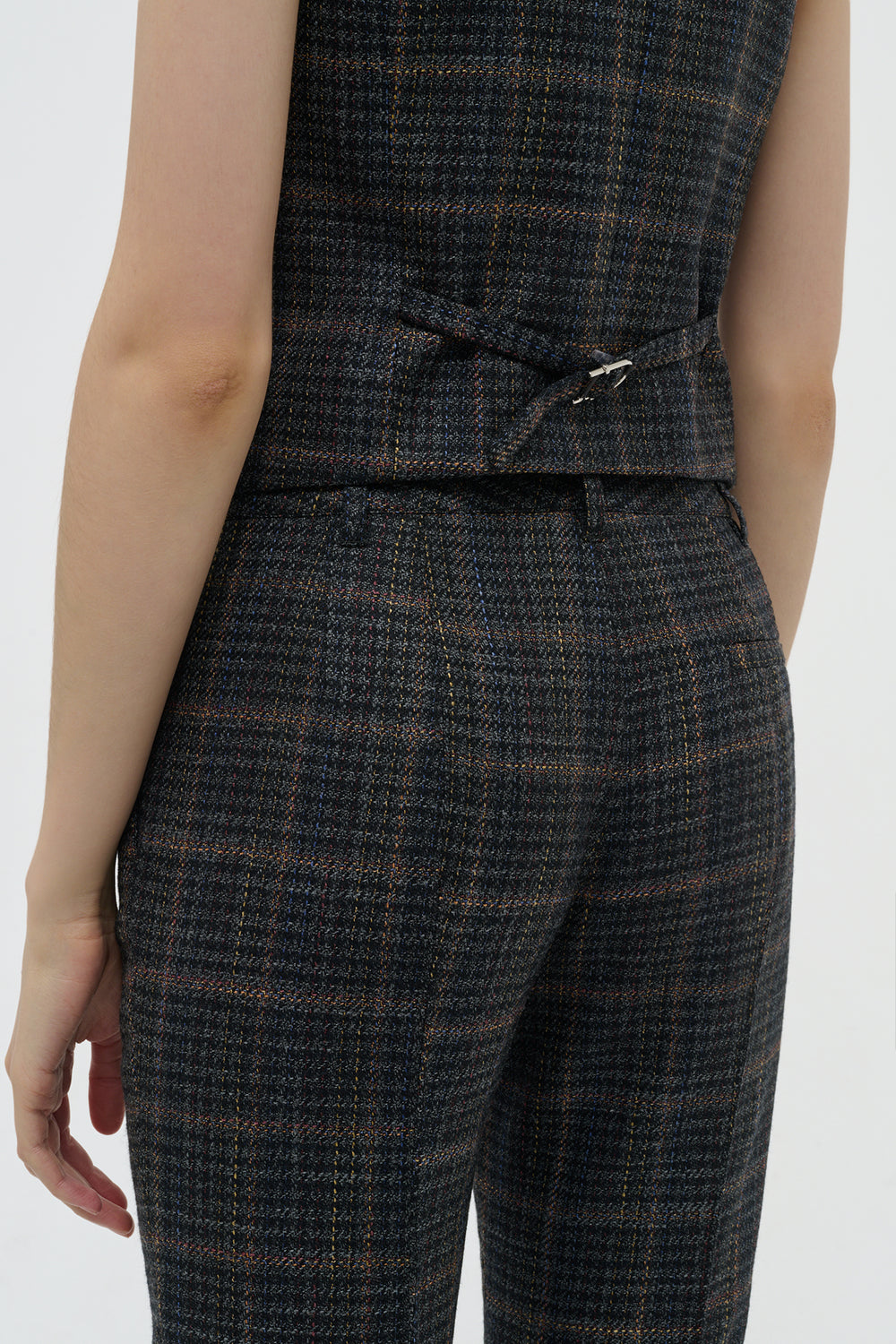 Rhein Flare Pant in Charcoal Multi Wool Silk Clubcheck Plaid